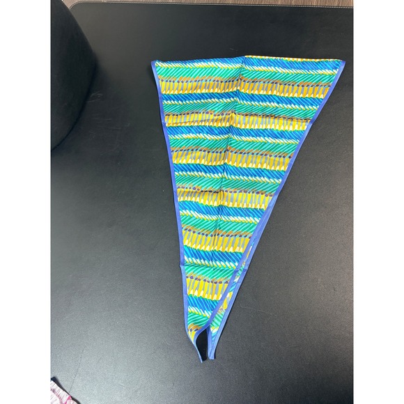 Talbots Women 100% Silk Scarf Blue Green Yellow Geometric Chevron Tapered 44x14 - Picture 2 of 5